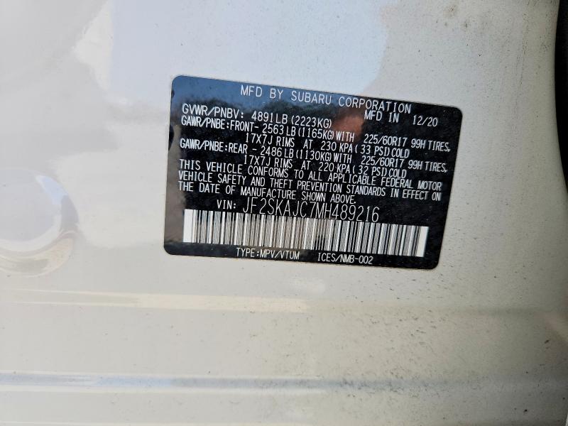 51175206 :رقم المزاد ، JF2SKAJC7MH489216 vin ، 2021 Subaru Forester مزاد بيع
