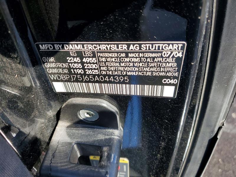 49904436 :رقم المزاد ، WDBPJ75J65A044395 vin ، 2005 Mercedes-benz Cl مزاد بيع