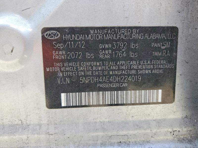 Продаж на аукціоні авто 2013 Hyundai Elantra, vin: 5NPDH4AE4DH224019, номер лоту: 48171426