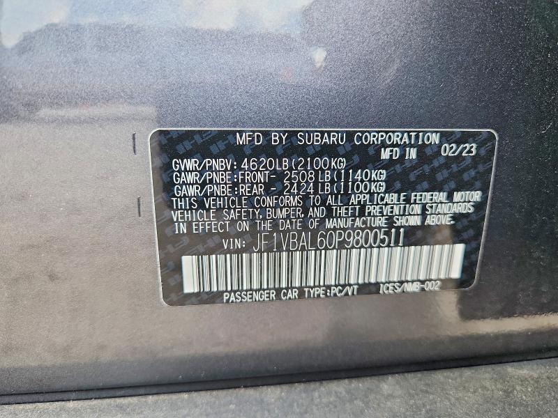 Продаж на аукціоні авто 2023 Subaru Wrx, vin: JF1VBAL60P9800511, номер лоту: 50363626