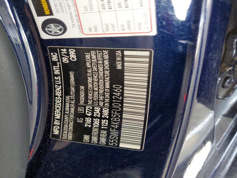 52039726 :رقم المزاد ، 55SWF4KB5FU012460 vin ، 2015 Mercedes-benz C مزاد بيع