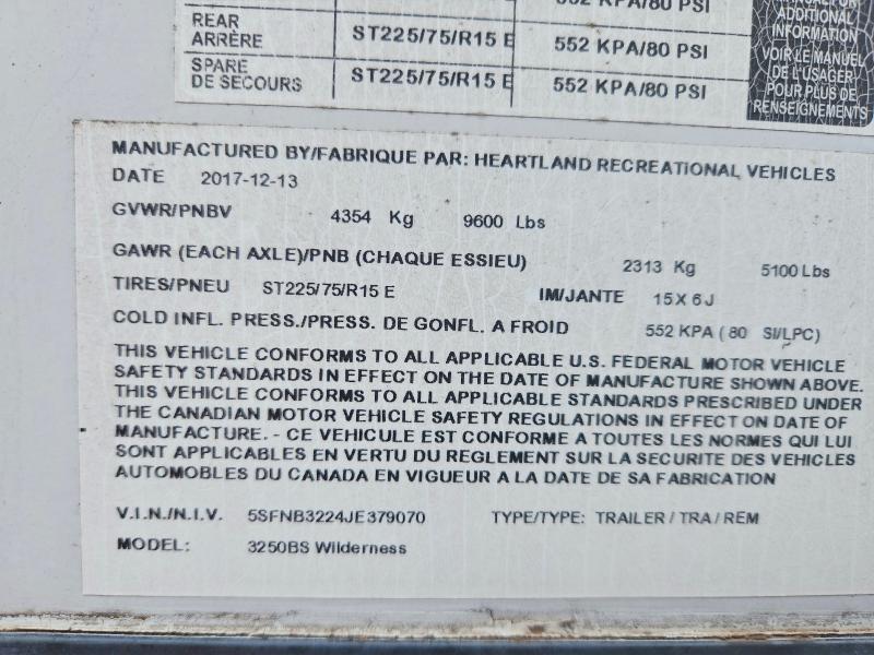 Продаж на аукціоні авто 2018 Heartland Wilderness, vin: 5SFNB3224JE379070, номер лоту: 49258986