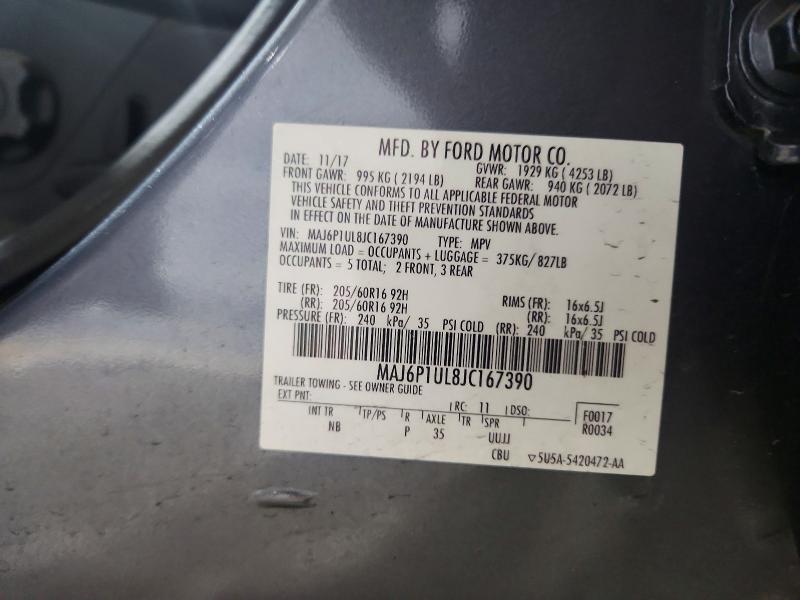 49767986 :رقم المزاد ، MAJ6P1UL8JC167390 vin ، 2018 Ford Ecosport مزاد بيع