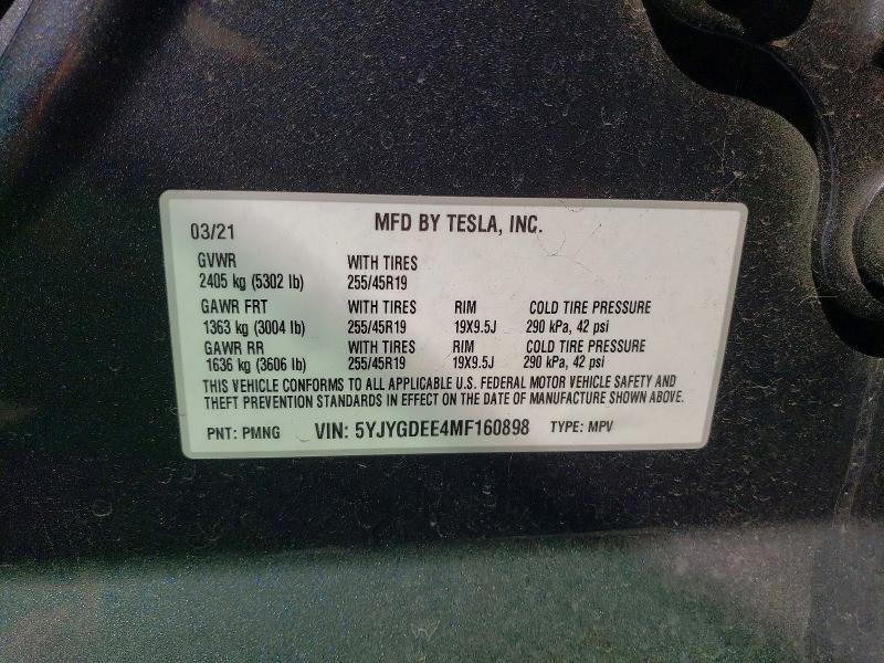 Aukcja sprzedaży 2021 Tesla Model Y, vin: 5YJYGDEE4MF160898, numer aukcji: 48704606