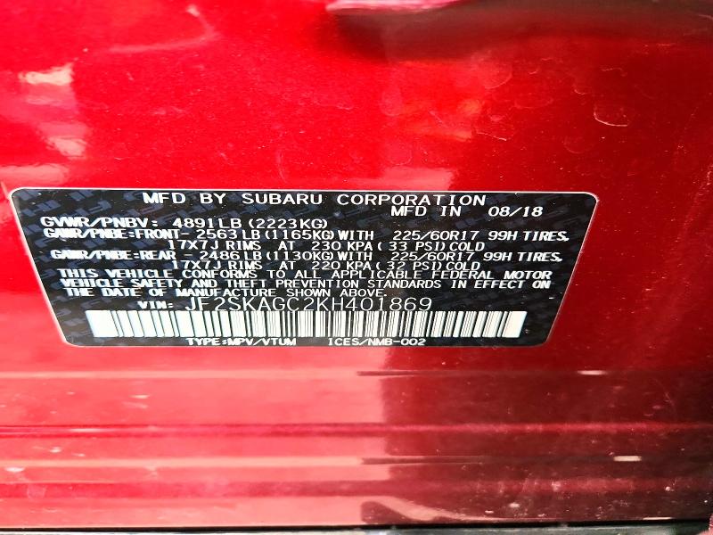 Продаж на аукціоні авто 2019 Subaru Forester, vin: JF2SKAGC2KH401869, номер лоту: 49392696