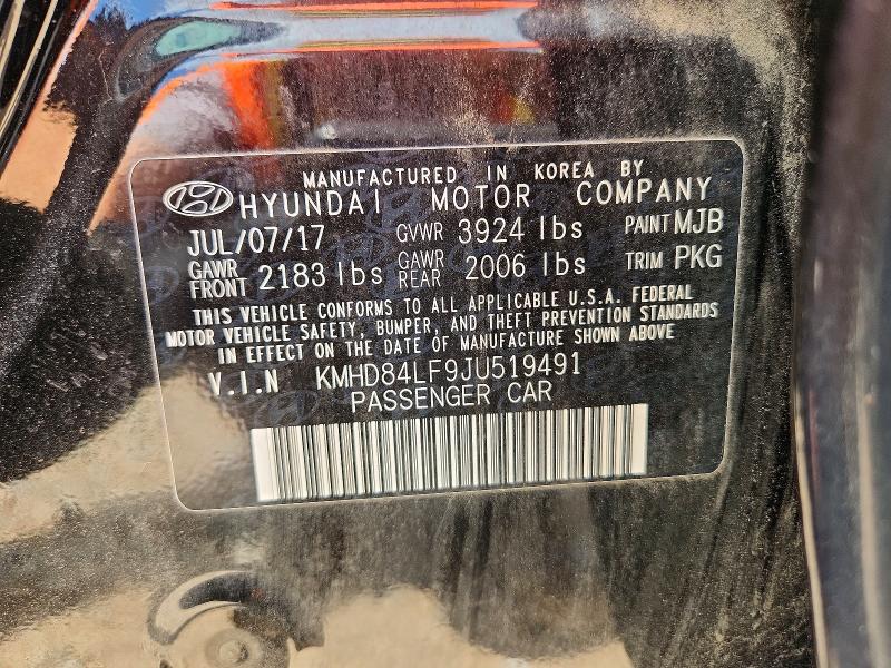 2018 Hyundai Elantra მანქანა იყიდება აუქციონზე, vin: KMHD84LF9JU519491, აუქციონის ნომერი: 41628976