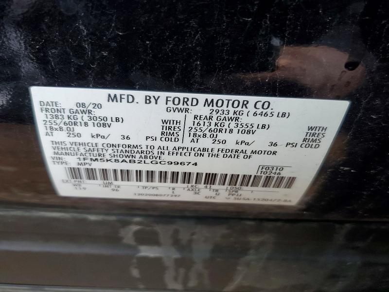 49375296 :رقم المزاد ، 1FM5K8AB2LGC99674 vin ، 2020 Ford Explorer مزاد بيع