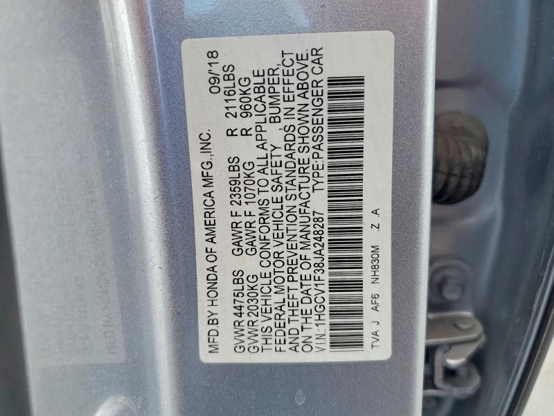 Продажа на аукционе авто 2018 Honda Accord, vin: 1HGCV1F38JA248287, номер лота: 50793016