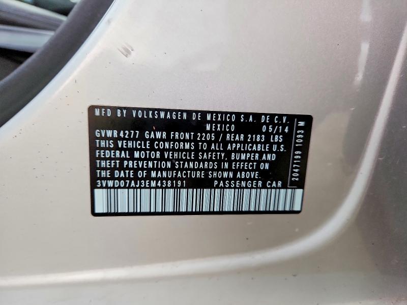 Продажа на аукционе авто 2014 Volkswagen Jetta, vin: 3VWD07AJ3EM438191, номер лота: 49576716