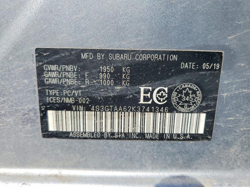48648106 :رقم المزاد ، 4S3GTAA62K3741346 vin ، 2019 Subaru Impreza مزاد بيع
