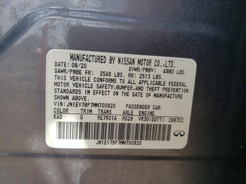 Aukcja sprzedaży 2021 Infiniti Q50, vin: JN1EV7BP7MM700920, numer aukcji: 50126946