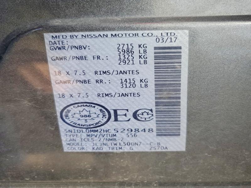 Aukcja sprzedaży 2017 Infiniti Qx60, vin: 5N1DL0MM2HC529848, numer aukcji: 48117786