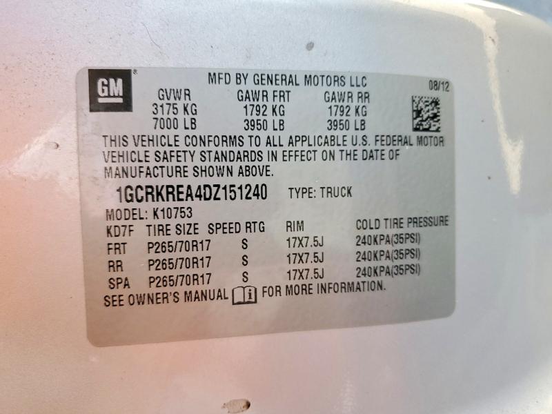 2013 Chevrolet Silverado მანქანა იყიდება აუქციონზე, vin: 1GCRKREA4DZ151240, აუქციონის ნომერი: 48750566