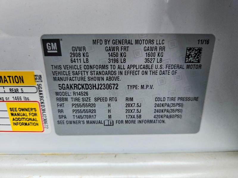 Продажа на аукционе авто 2017 Buick Enclave, vin: 5GAKRCKD3HJ230672, номер лота: 51068116