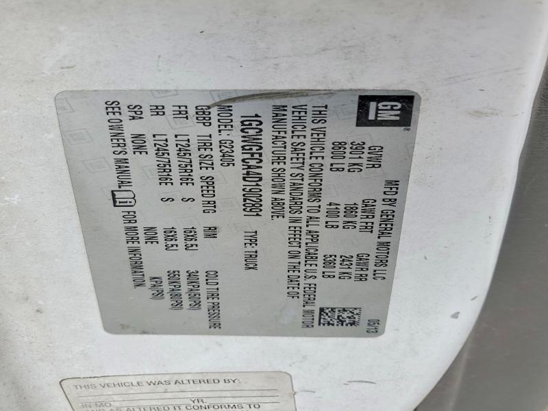 2013 Chevrolet Express G2500 მანქანა იყიდება აუქციონზე, vin: 1GCWGFCA4D1902891, აუქციონის ნომერი: 50788986