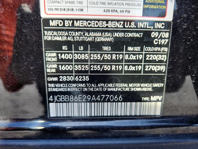 48408136 :رقم المزاد ، 4JGBB86E29A477066 vin ، 2009 Mercedes-benz Ml مزاد بيع