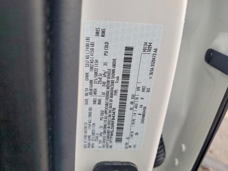 Продажа на аукционе авто 2024 Ford F150, vin: 1FTFW5LD0RFB43478, номер лота: 49442096