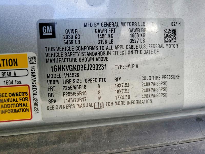 48326986 :رقم المزاد ، 1GNKVGKD3EJ290231 vin ، 2014 Chevrolet Traverse مزاد بيع