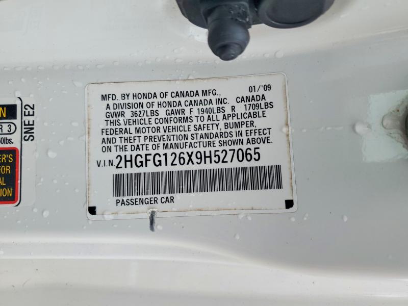 2009 Honda Civic მანქანა იყიდება აუქციონზე, vin: 2HGFG126X9H527065, აუქციონის ნომერი: 51766056