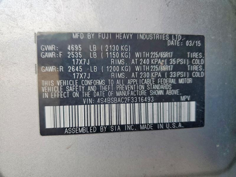 Aukcja sprzedaży 2015 Subaru Outback, vin: 4S4BSBAC2F3316493, numer aukcji: 49014226