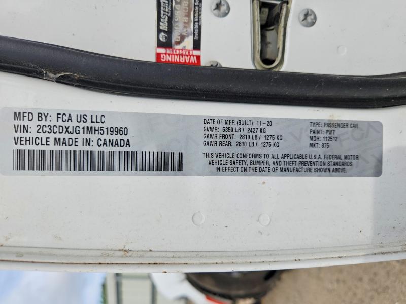 Продаж на аукціоні авто 2021 Dodge Charger, vin: 2C3CDXJG1MH519960, номер лоту: 48244316