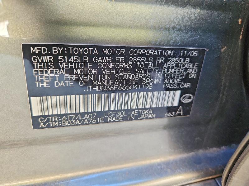 2006 Lexus Ls მანქანა იყიდება აუქციონზე, vin: JTHBN36F665041198, აუქციონის ნომერი: 50565836