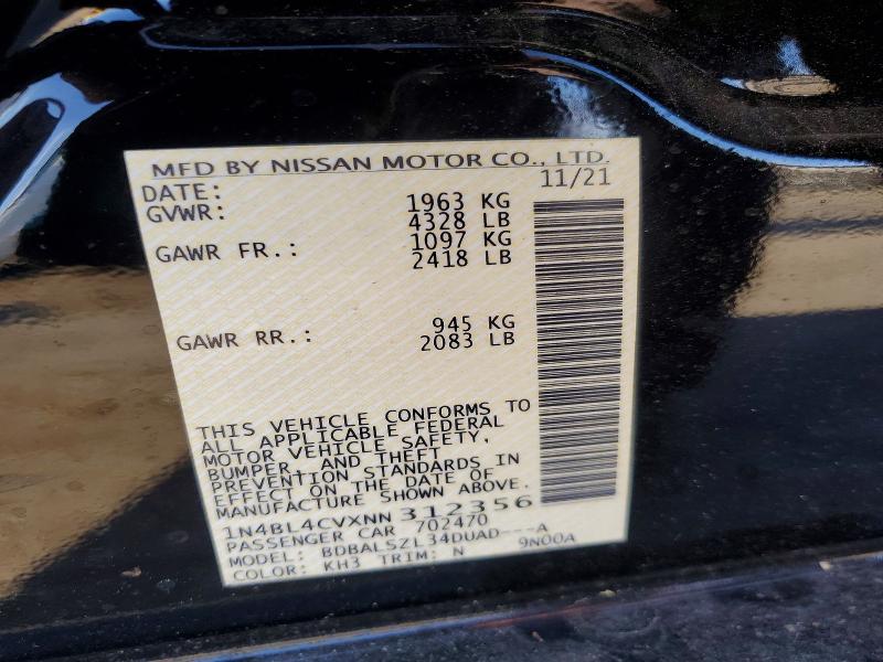 2022 Nissan Altima მანქანა იყიდება აუქციონზე, vin: 1N4BL4CVXNN312356, აუქციონის ნომერი: 49446646