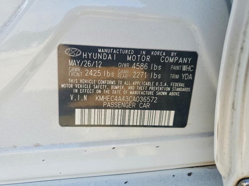 2012 Hyundai Sonata მანქანა იყიდება აუქციონზე, vin: KMHEC4A43CA036572, აუქციონის ნომერი: 51534306