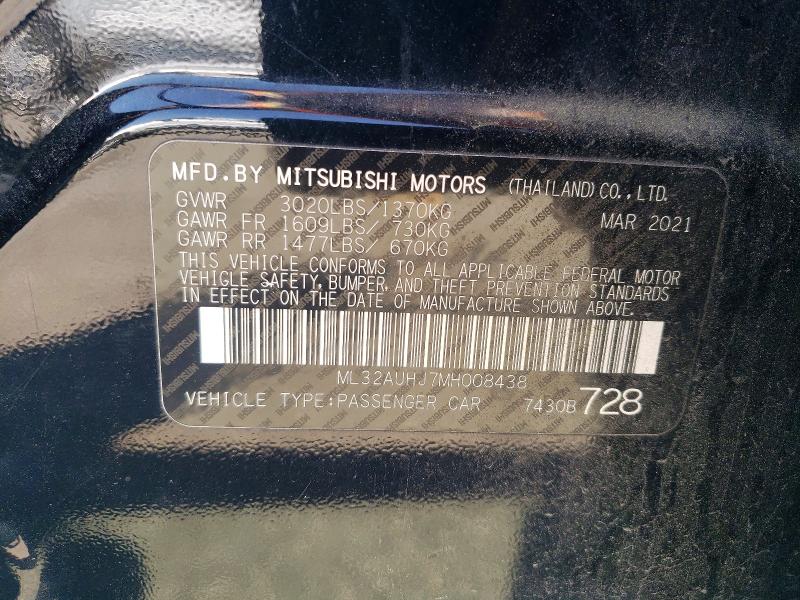 50309966 :رقم المزاد ، ML32AUHJ7MH008438 vin ، 2021 Mitsubishi Mirage مزاد بيع