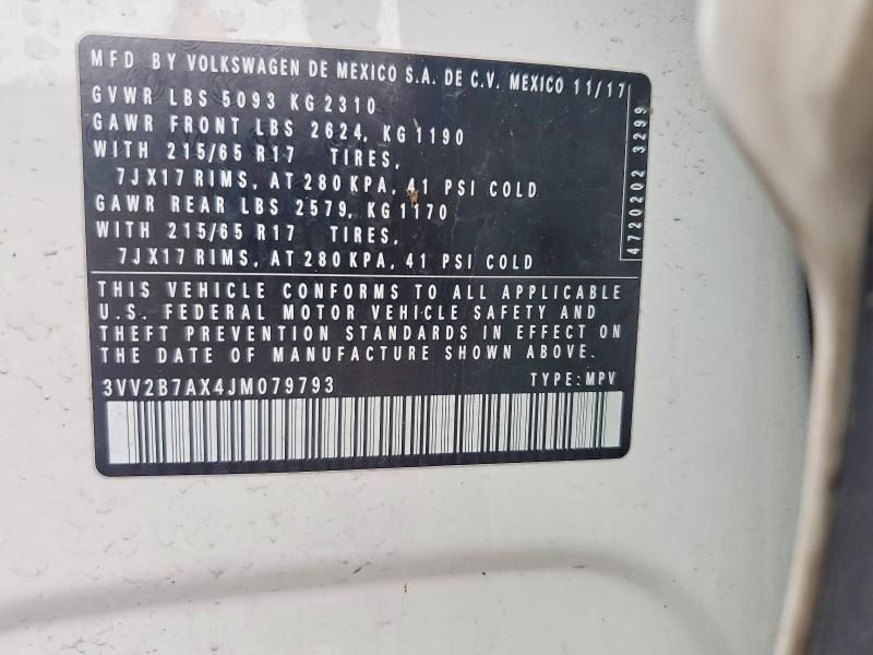 48315686 :رقم المزاد ، 3VV2B7AX4JM079793 vin ، 2018 Volkswagen Tiguan مزاد بيع