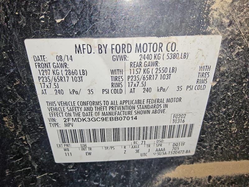55807986 :رقم المزاد ، 2FMDK3GC9EBB07014 vin ، 2014 Ford Edge مزاد بيع