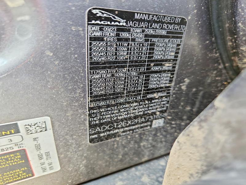 2024 Jaguar F-pace მანქანა იყიდება აუქციონზე, vin: SADCT2EX2RA731658, აუქციონის ნომერი: 50356656