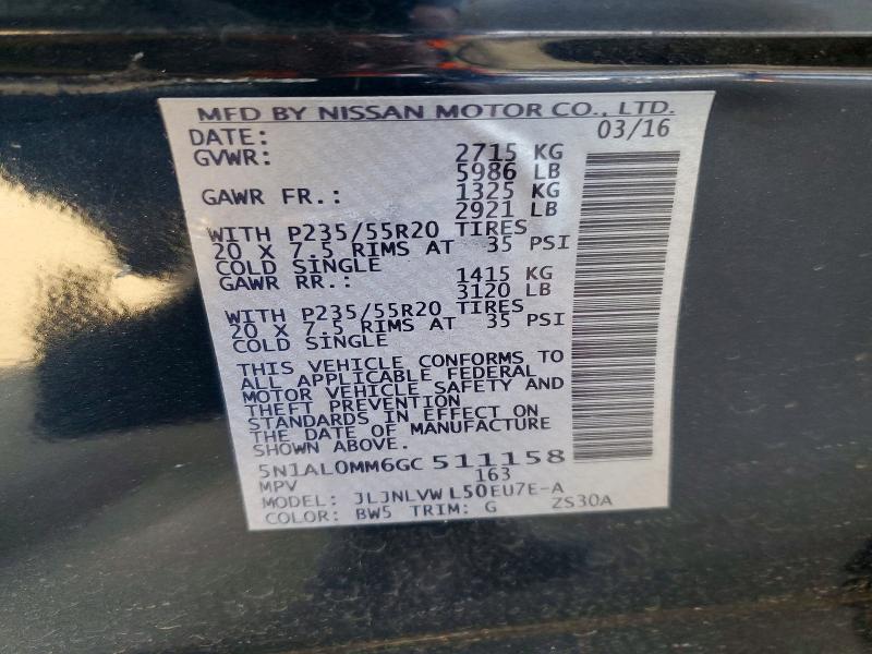 Aukcja sprzedaży 2016 Infiniti Qx60, vin: 5N1AL0MM6GC511158, numer aukcji: 50104986