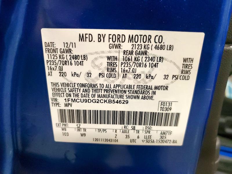 Продажа на аукционе авто 2012 Ford Escape, vin: 1FMCU9DG2CKB54629, номер лота: 51476796