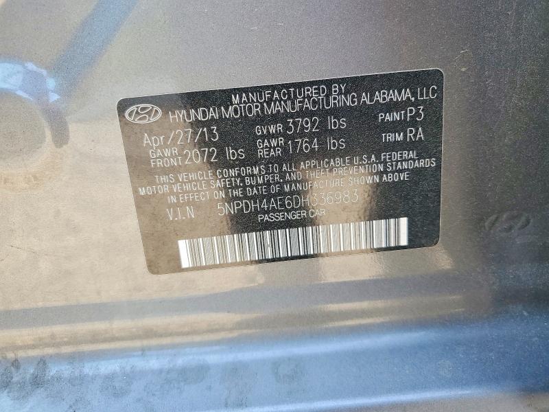 50073826 :رقم المزاد ، 5NPDH4AE6DH336983 vin ، 2013 Hyundai Elantra مزاد بيع
