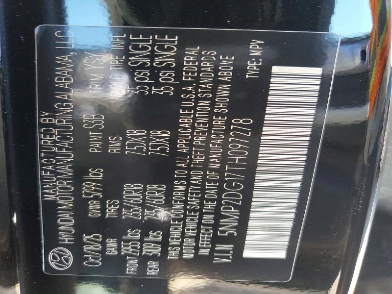 Aukcja sprzedaży 2026 Hyundai Santa Fe, vin: 5NMP2DG17TH097278, numer aukcji: 49214116
