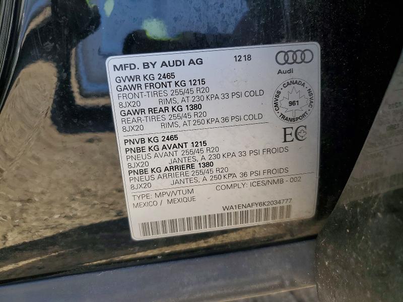 51361996 :رقم المزاد ، WA1ENAFY6K2034777 vin ، 2019 Audi Q5 مزاد بيع