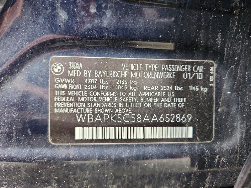 48861296 :رقم المزاد ، WBAPK5C58AA652869 vin ، 2010 Bmw 328 مزاد بيع