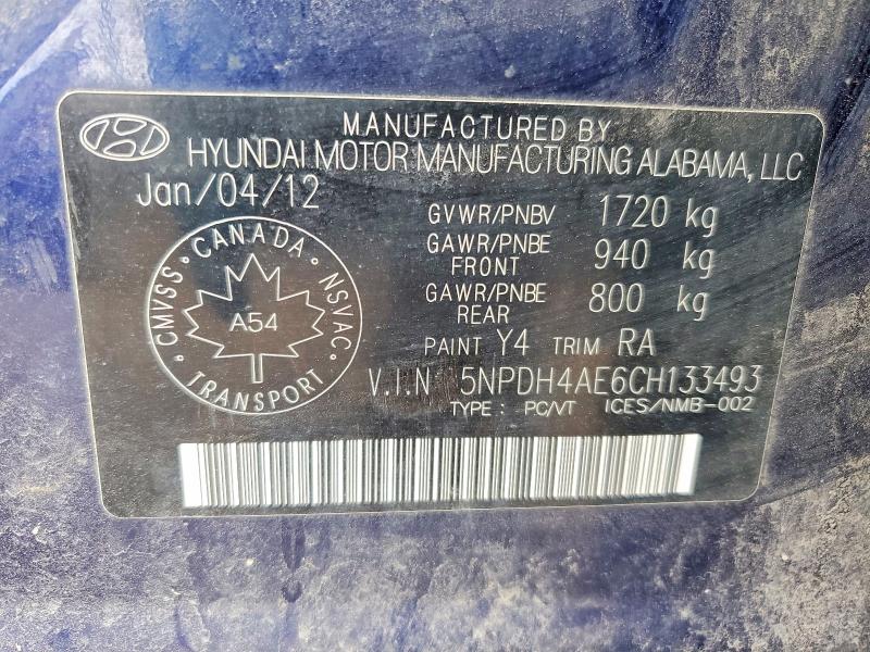 2012 Hyundai Elantra მანქანა იყიდება აუქციონზე, vin: 5NPDH4AE6CH133493, აუქციონის ნომერი: 50484606