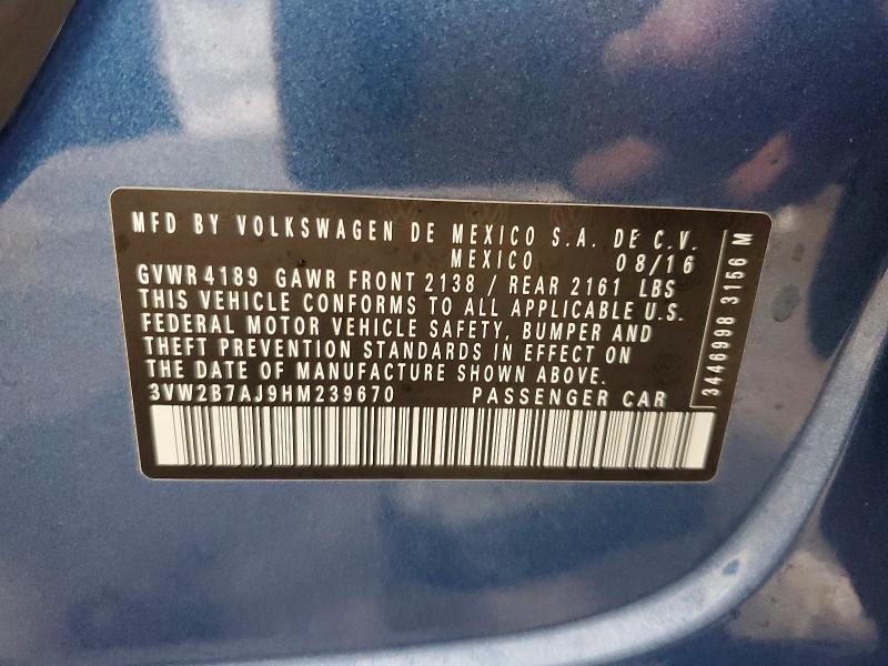 Aukcja sprzedaży 2017 Volkswagen Jetta, vin: 3VW2B7AJ9HM239670, numer aukcji: 50223276