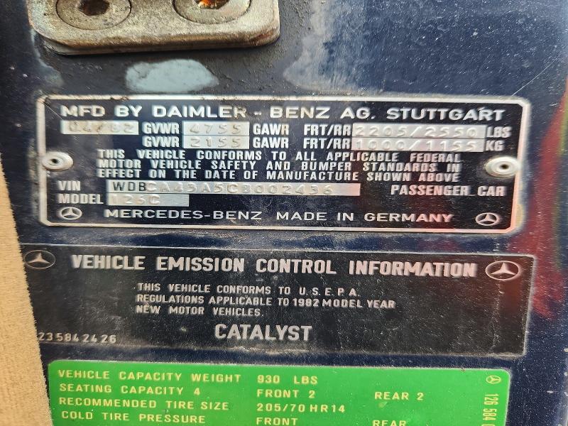 1982 Mercedes-benz 380 მანქანა იყიდება აუქციონზე, vin: WDBCA43A5CB002436, აუქციონის ნომერი: 50783216