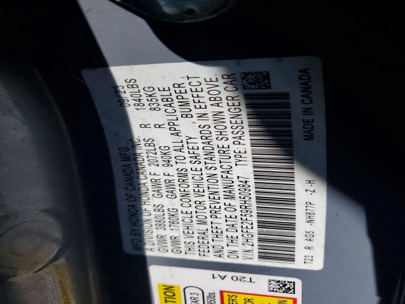 Продажа на аукционе авто 2024 Honda Civic, vin: 2HGFE2F59RH509847, номер лота: 50289576