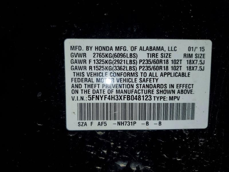 49551316 :رقم المزاد ، 5FNYF4H3XFB048123 vin ، 2015 Honda Pilot مزاد بيع