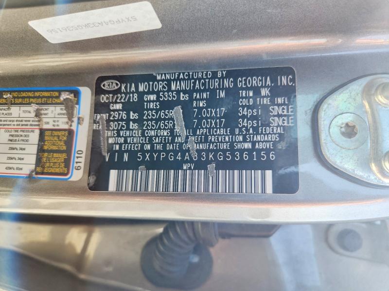 Продажа на аукционе авто 2019 Kia Sorento, vin: 5XYPG4A33KG536156, номер лота: 51791866