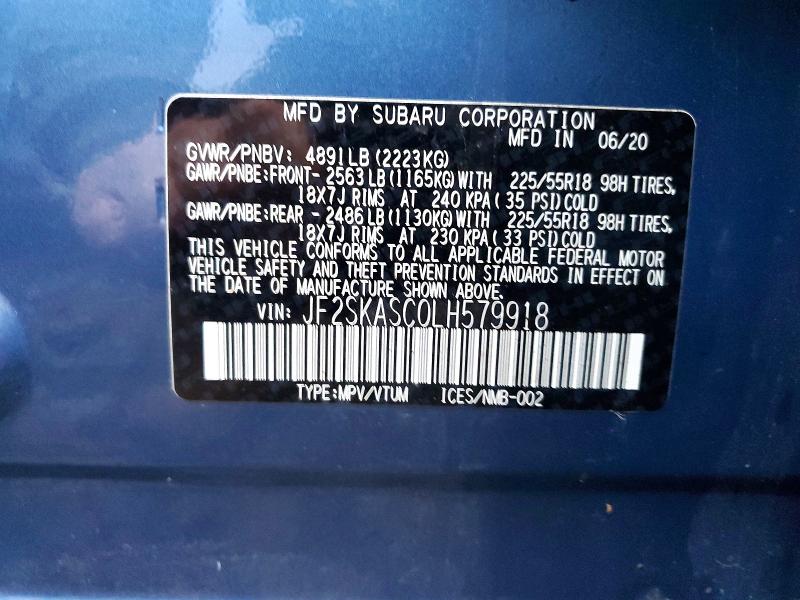 Продажа на аукционе авто 2020 Subaru Forester, vin: JF2SKASC0LH579918, номер лота: 99293165