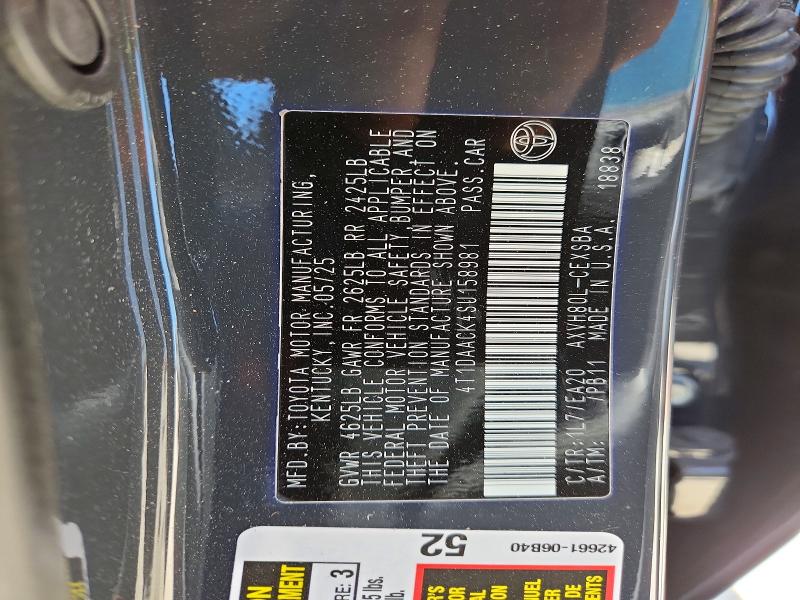 2025 Toyota Camry მანქანა იყიდება აუქციონზე, vin: 4T1DAACK4SU158981, აუქციონის ნომერი: 49890586