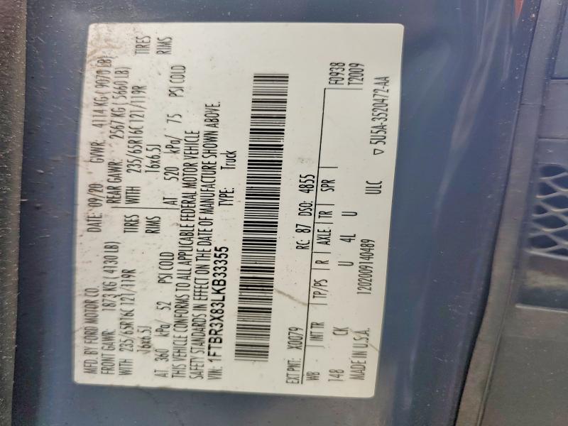 50740086 :رقم المزاد ، 1FTBR3X83LKB33355 vin ، 2020 Ford Transit مزاد بيع