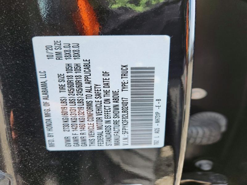 51093576 :رقم المزاد ، 5FPYK3F82LB024017 vin ، 2020 Honda Ridgeline مزاد بيع