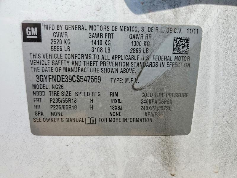Aukcja sprzedaży 2012 Cadillac Srx, vin: 3GYFNDE39CS547569, numer aukcji: 48863206