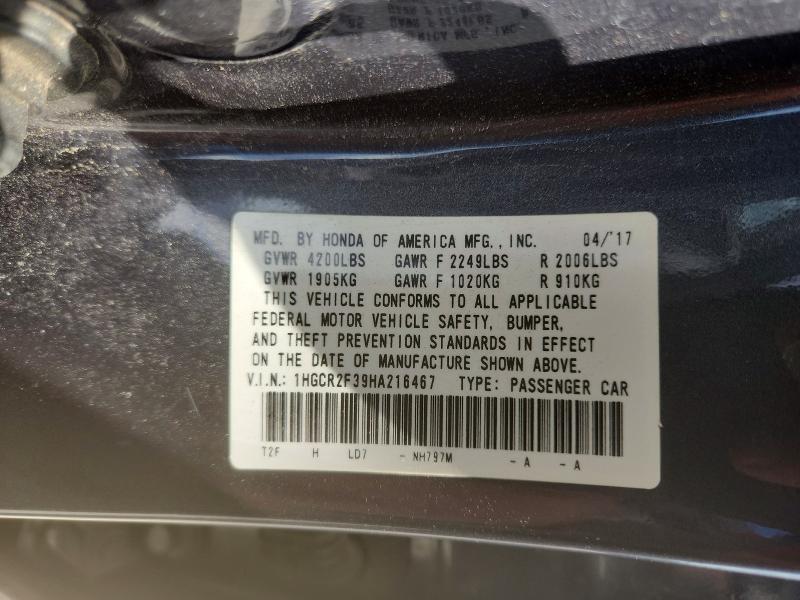 Aukcja sprzedaży 2017 Honda Accord, vin: 1HGCR2F39HA216467, numer aukcji: 50181156